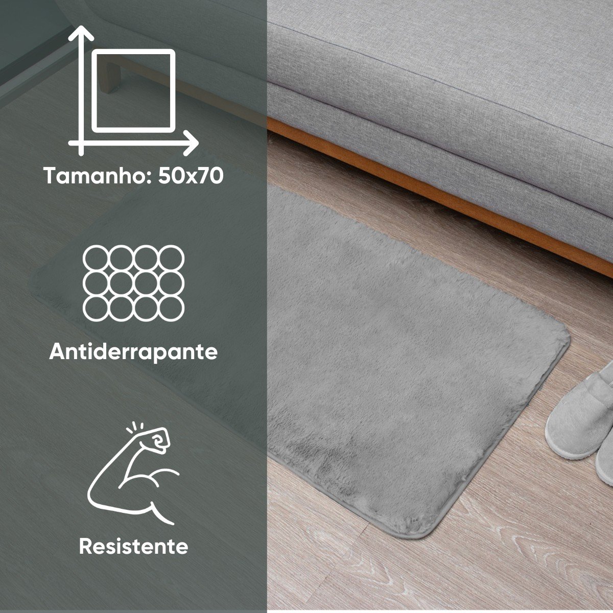 Tapete Antiderrapante 50 x 70 cm Fluffy Appel Home - Cinza Nuvem