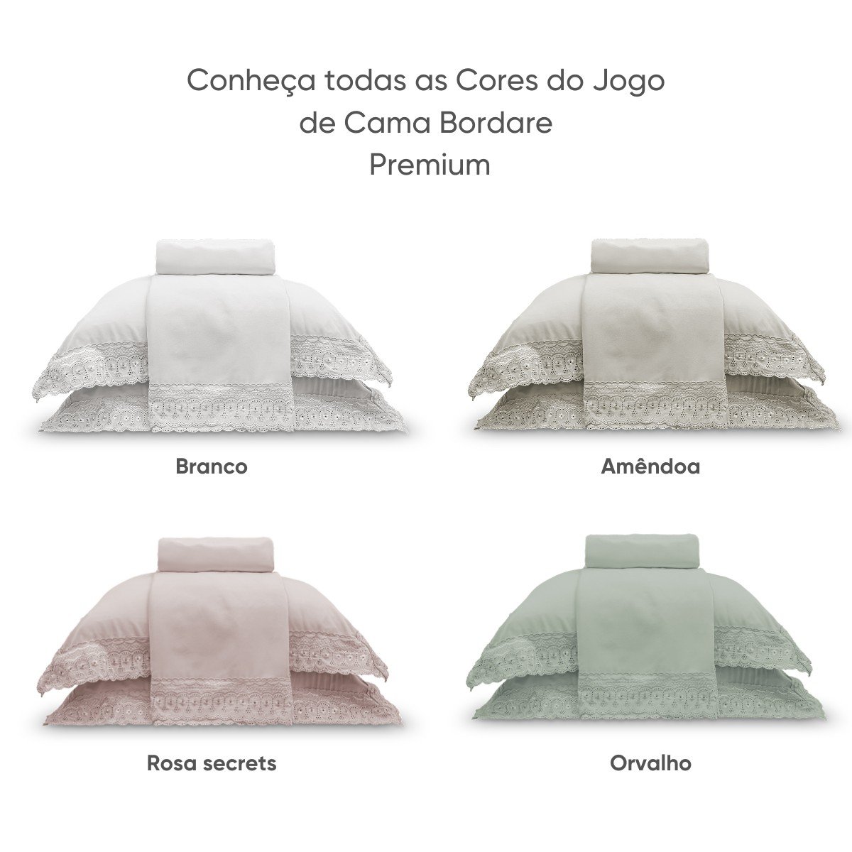Jogo de Cama Casal Bordado inglês Premium Appel Home - Branco