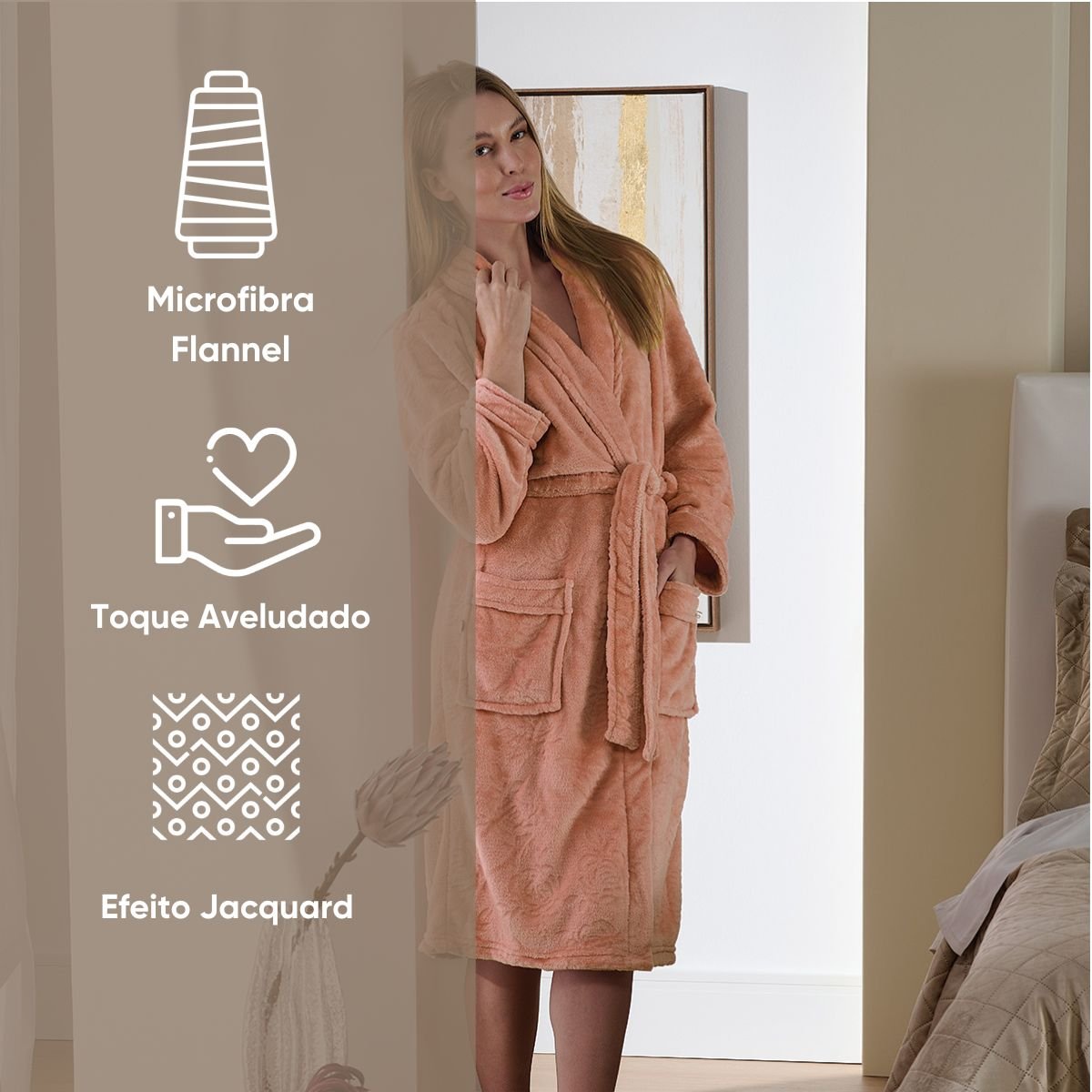 Roupão Microfibra Flannel Lady Appel - Peach