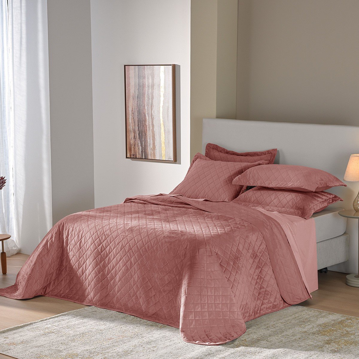 Kit Colcha Casal com 2 Porta Travesseiro Velvet Appel Home - Rosa